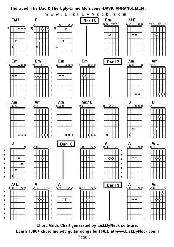 Chord Grids Chart of chord melody fingerstyle guitar song-The Good, The Bad & The Ugly-Ennio Morricone -BASIC ARRANGEMENT,generated by LickByNeck software.